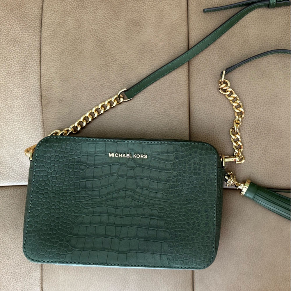 Michael Kors Green Croc Crossbody Bag